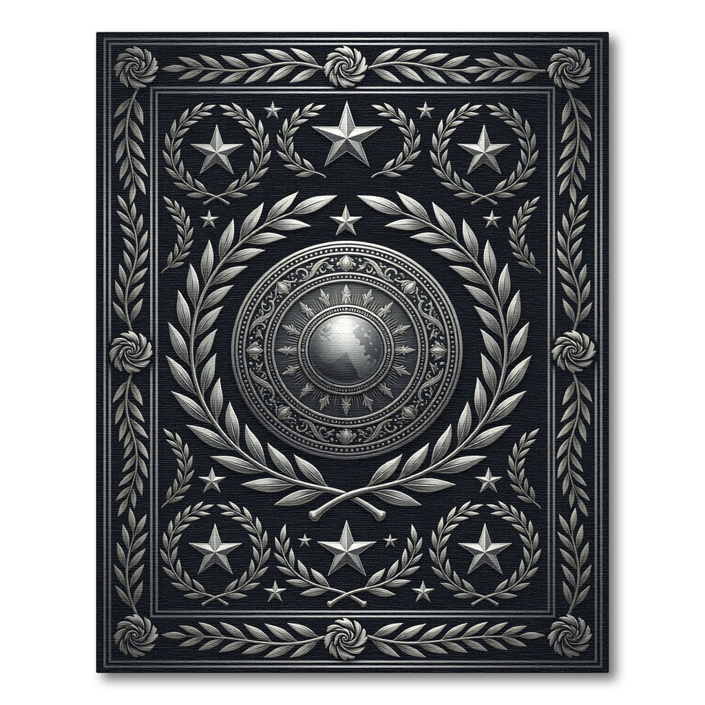Metallic Silver Celestial Emblem Ornate Rug