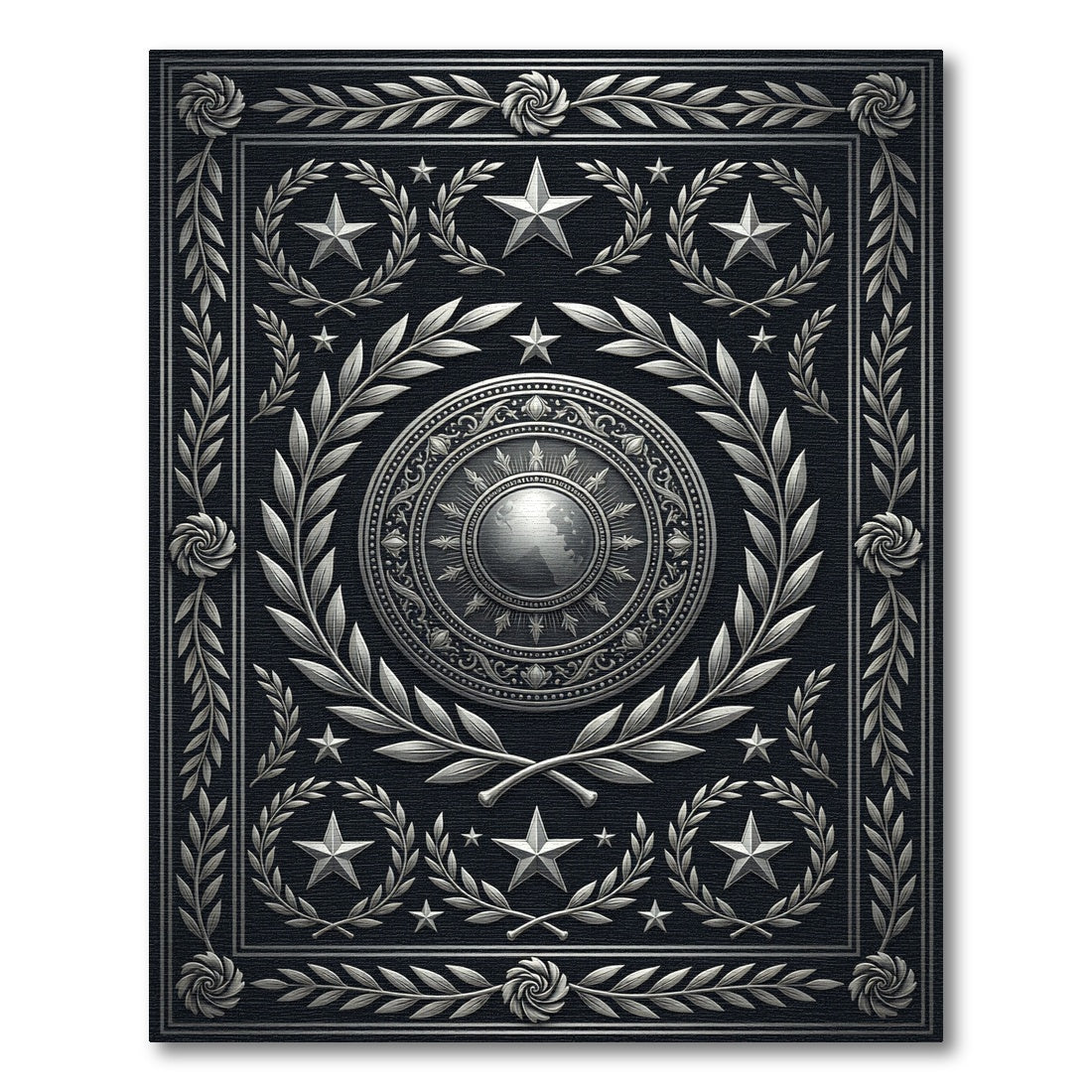 Metallic Silver Celestial Emblem Ornate Rug