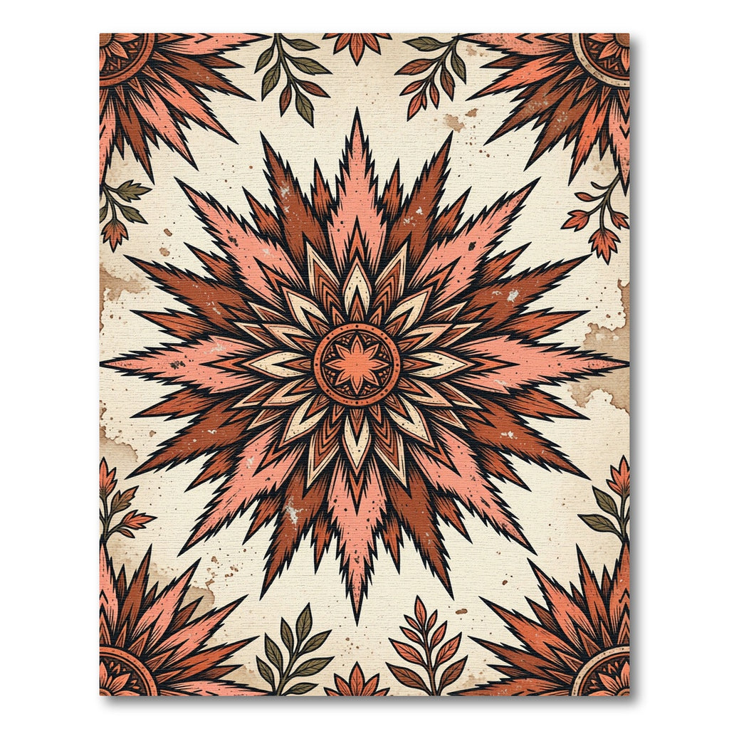 Burnt Orange Floral Starburst Medallion Rug