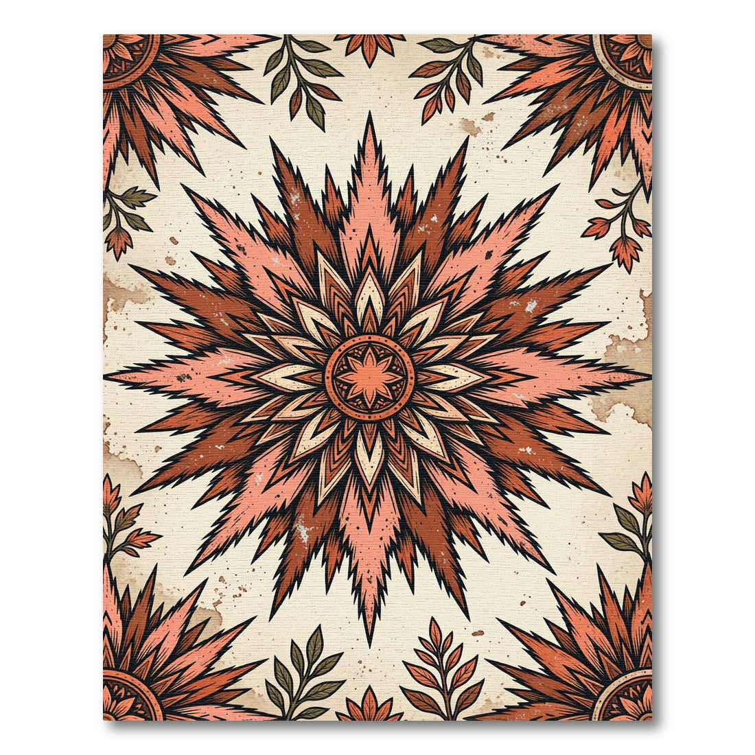 Burnt Orange Floral Starburst Medallion Rug