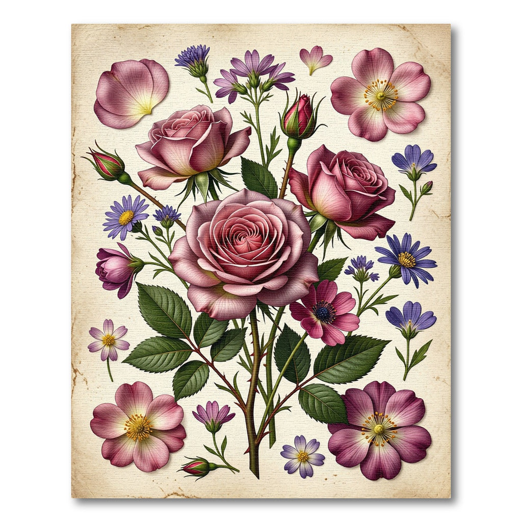 Vintage Blush Rose and Aster Bouquet Rug