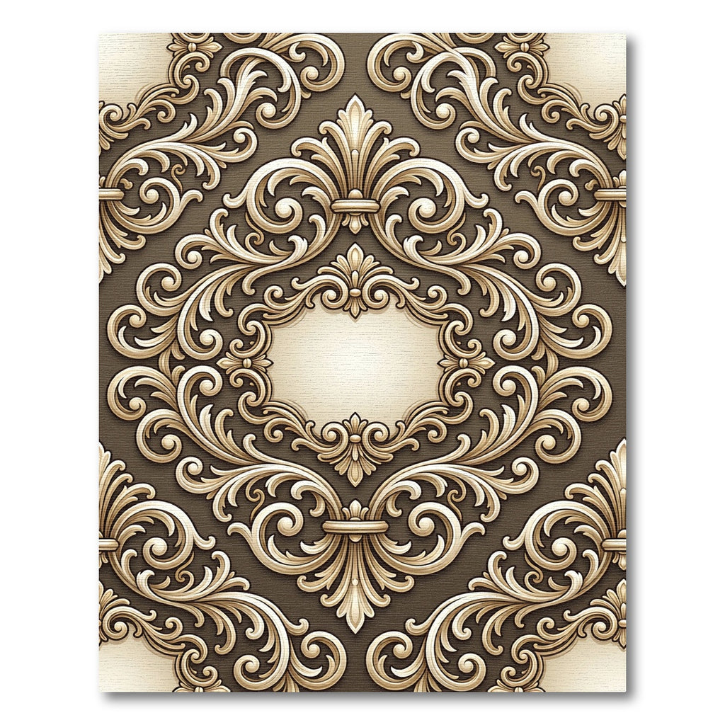 Ornate Golden Acanthus Scrollwork Rug