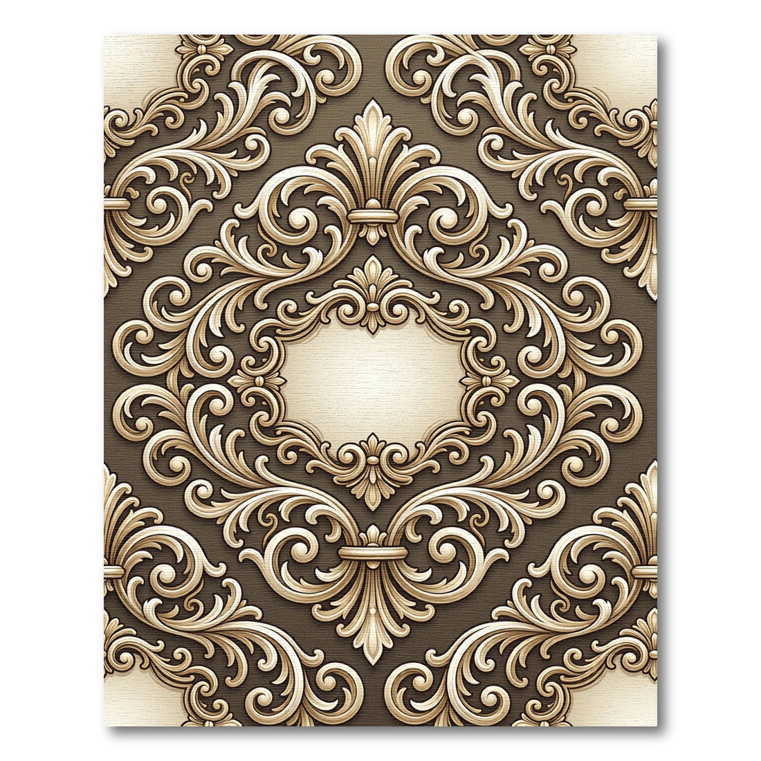 Ornate Golden Acanthus Scrollwork Rug