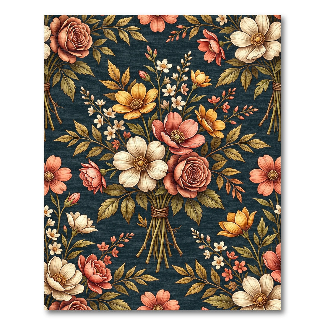 Coral Rose Garden Botanical Wallpaper Rug