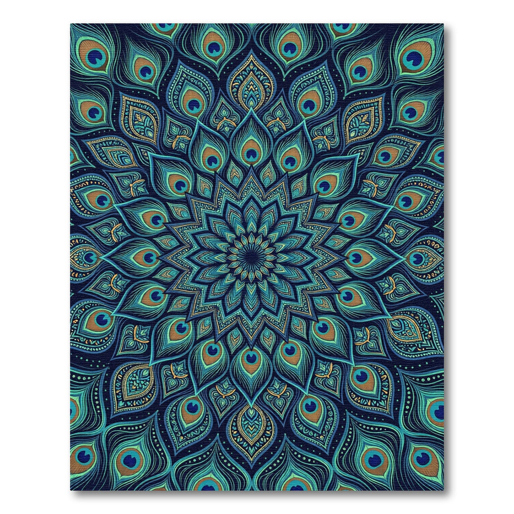 Vibrant Peacock Feather Mandala Medallion Rug