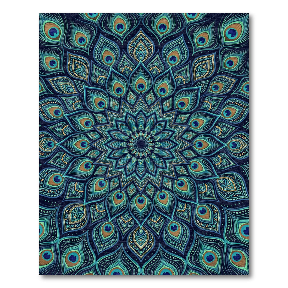 Vibrant Peacock Feather Mandala Medallion Rug