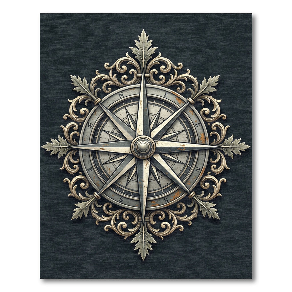 Ornate Metallic Compass Rose Medallion Rug