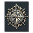 Ornate Metallic Compass Rose Medallion Rug