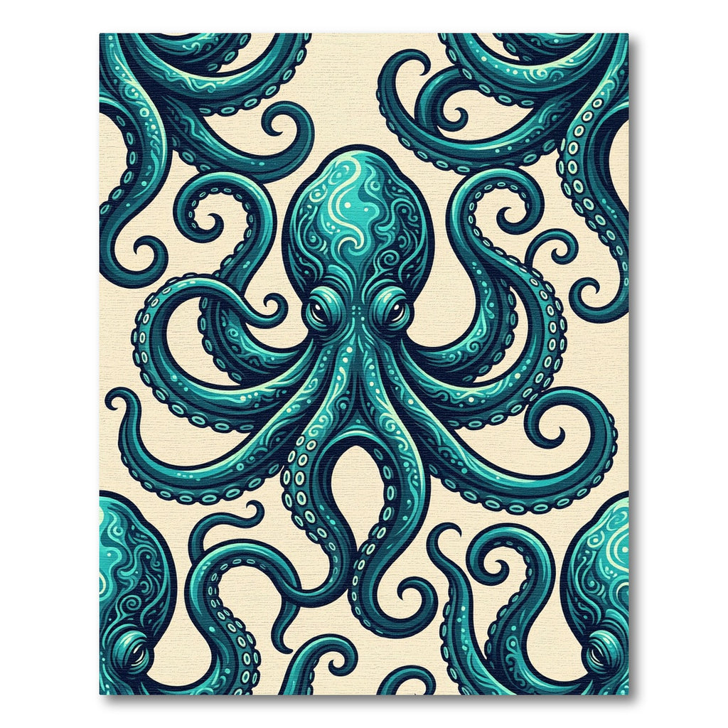 Intricate Teal Octopus Sea Creature Art Rug