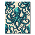 Intricate Teal Octopus Sea Creature Art Rug
