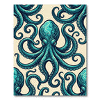 Intricate Teal Octopus Sea Creature Art Rug