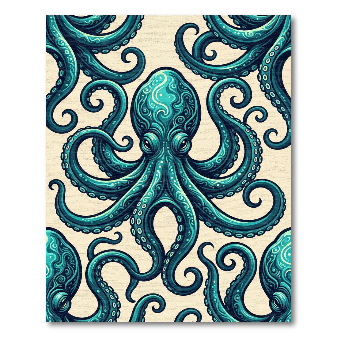 Intricate Teal Octopus Sea Creature Art Rug
