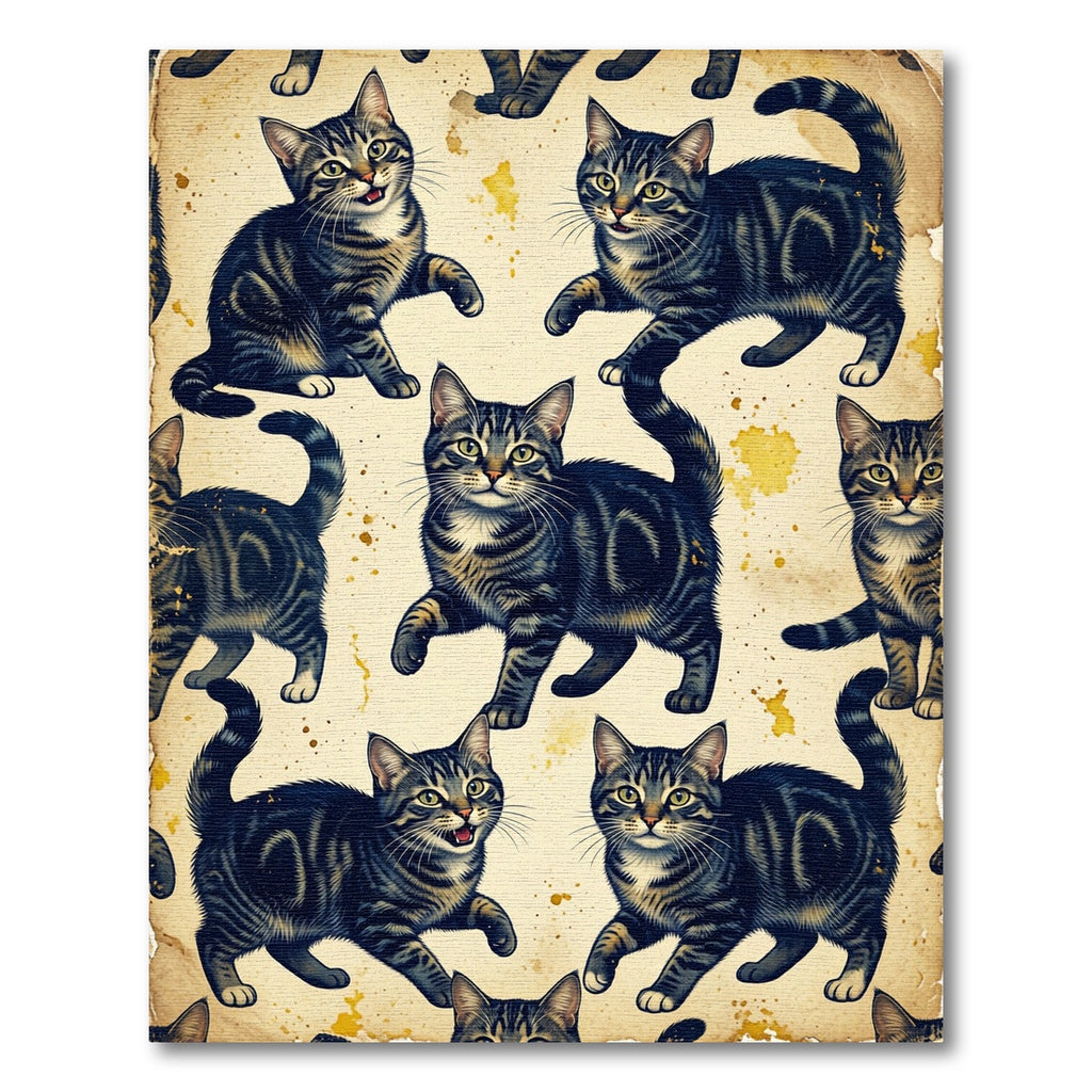 Vintage Tabby Cat Distressed Parchment Illustration Rug