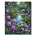 Vibrant Purple Iris Pond Garden Rug