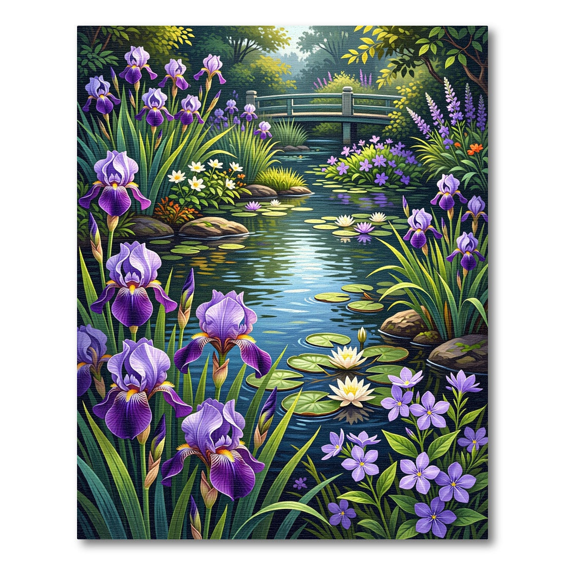Vibrant Purple Iris Pond Garden Rug