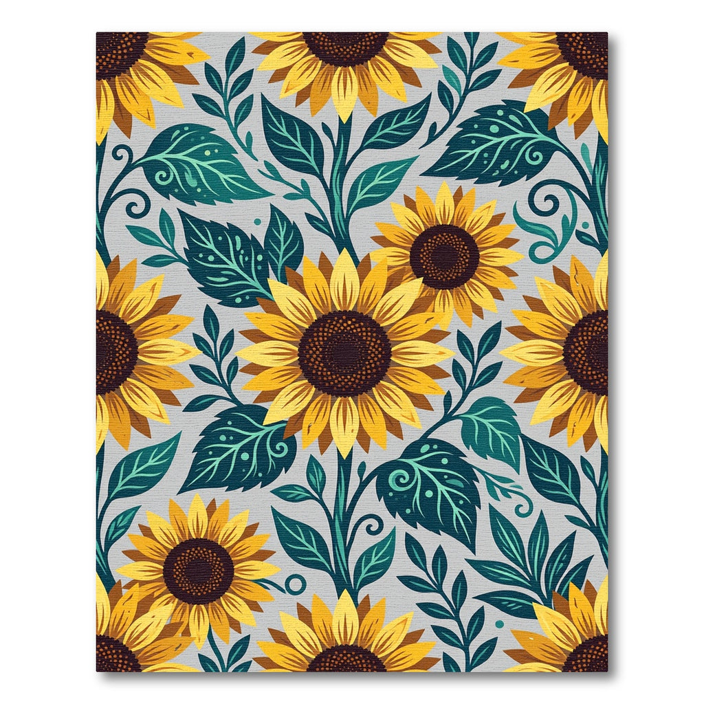 Sunny Yellow Sunflower Botanical Gray Rug