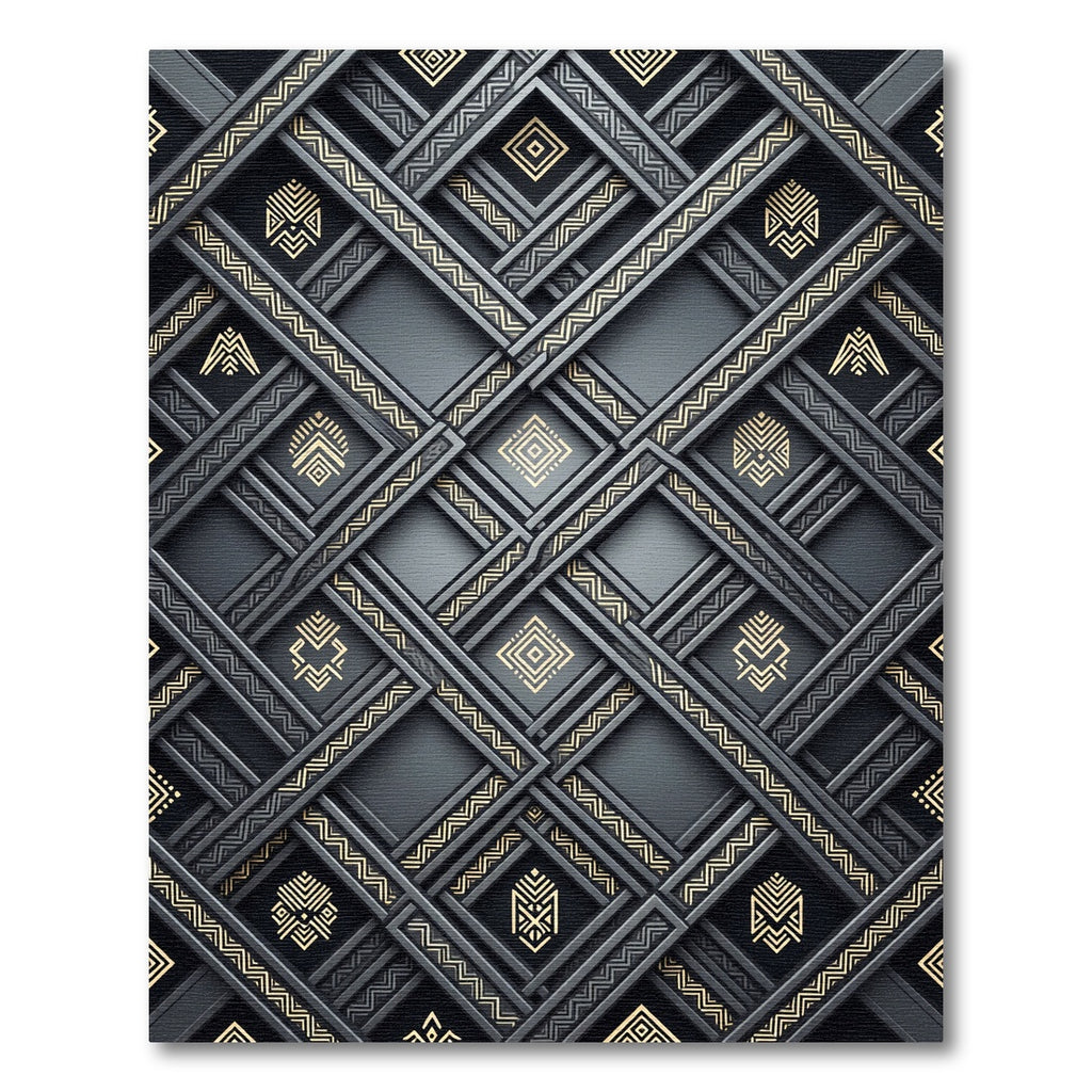 Dark Gold Geometric Lattice Rug