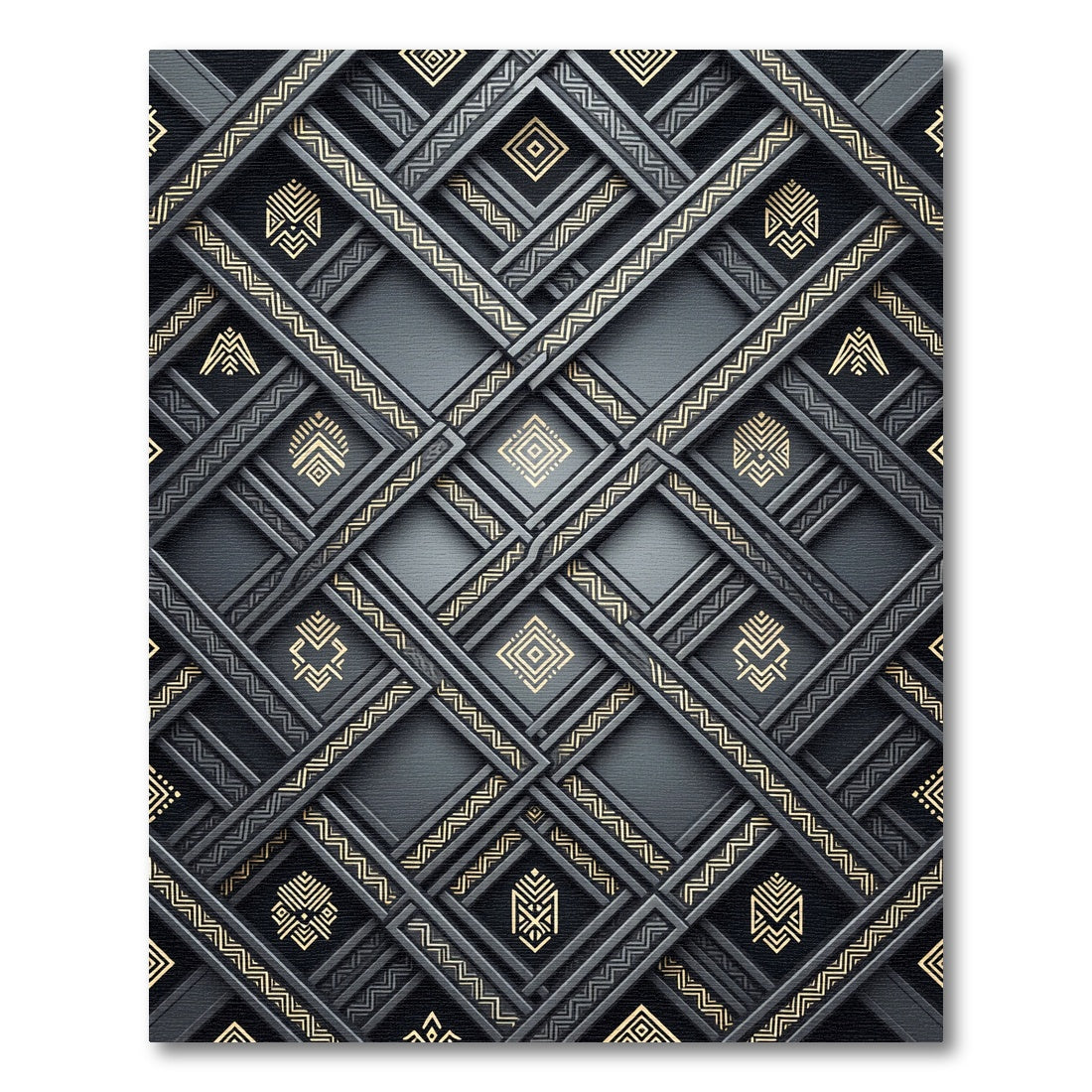 Dark Gold Geometric Lattice Rug