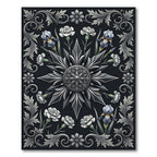 Monochrome Silver Floral Iris Medallion Rug