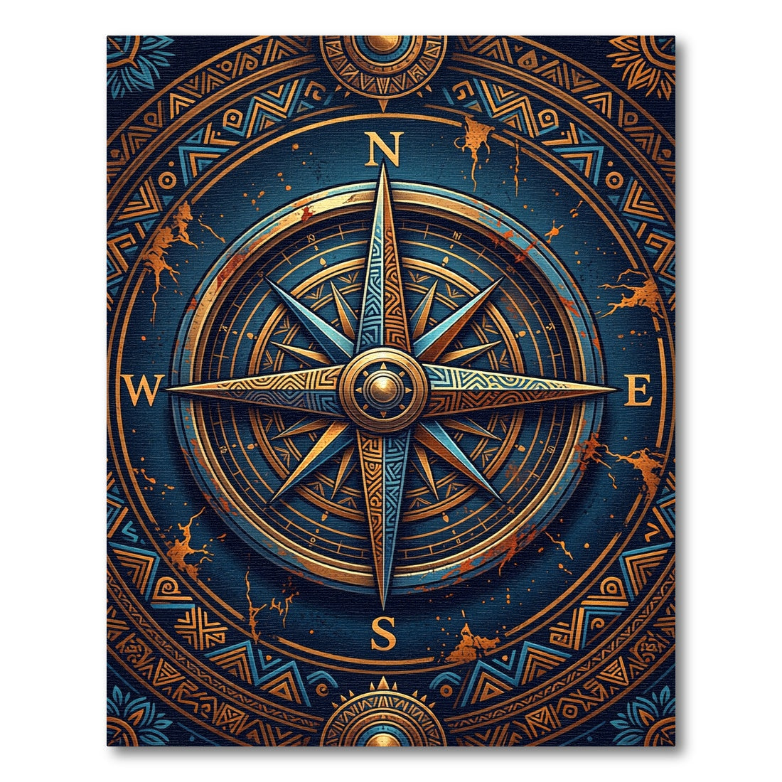 Golden Compass Nautical Blue Medallion Rug