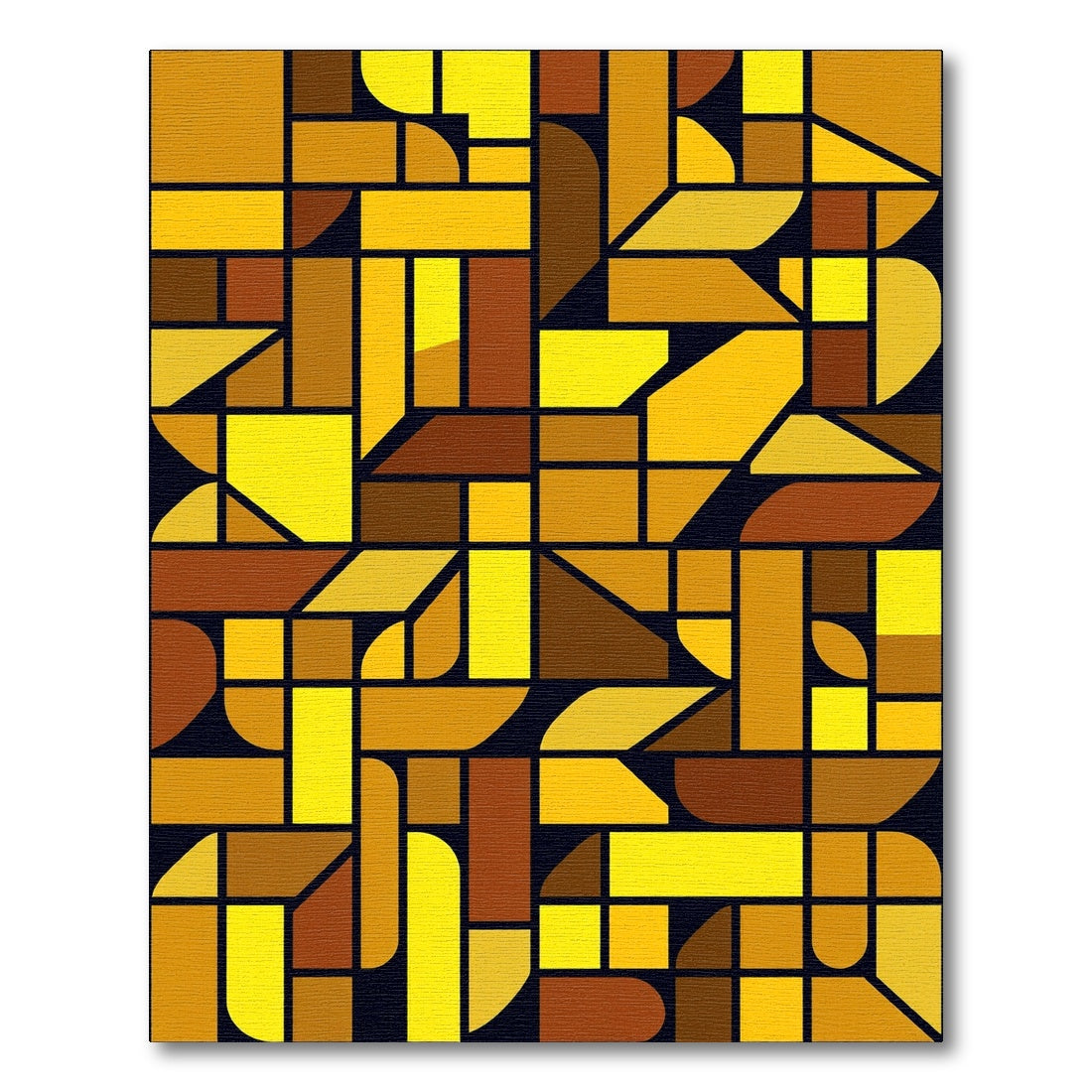 Geometric Golden Amber Abstract Grid Rug