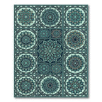 Teal Circular Mandala Geometric Tiled Grid Rug
