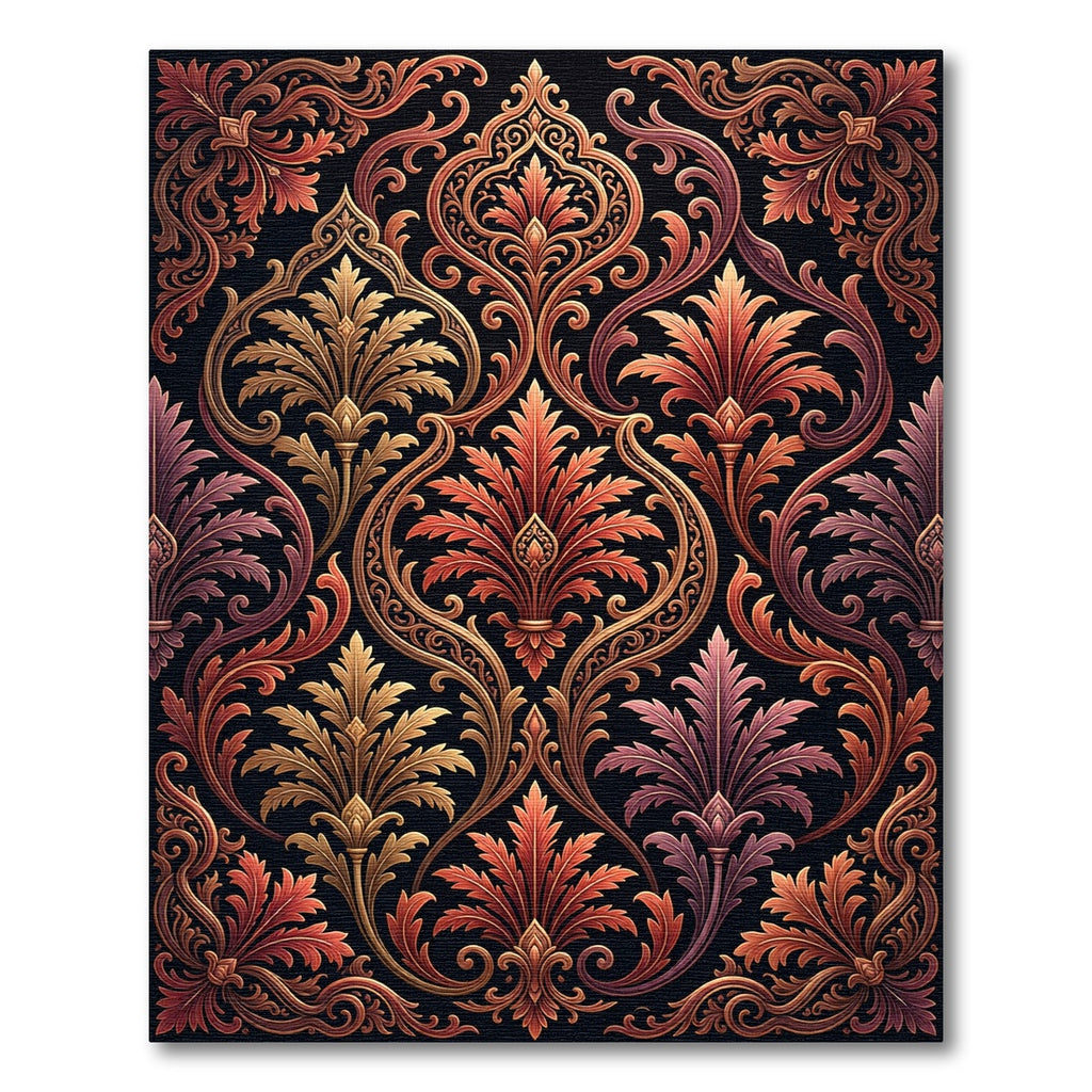 Ornate Crimson Gold Floral Damask Rug