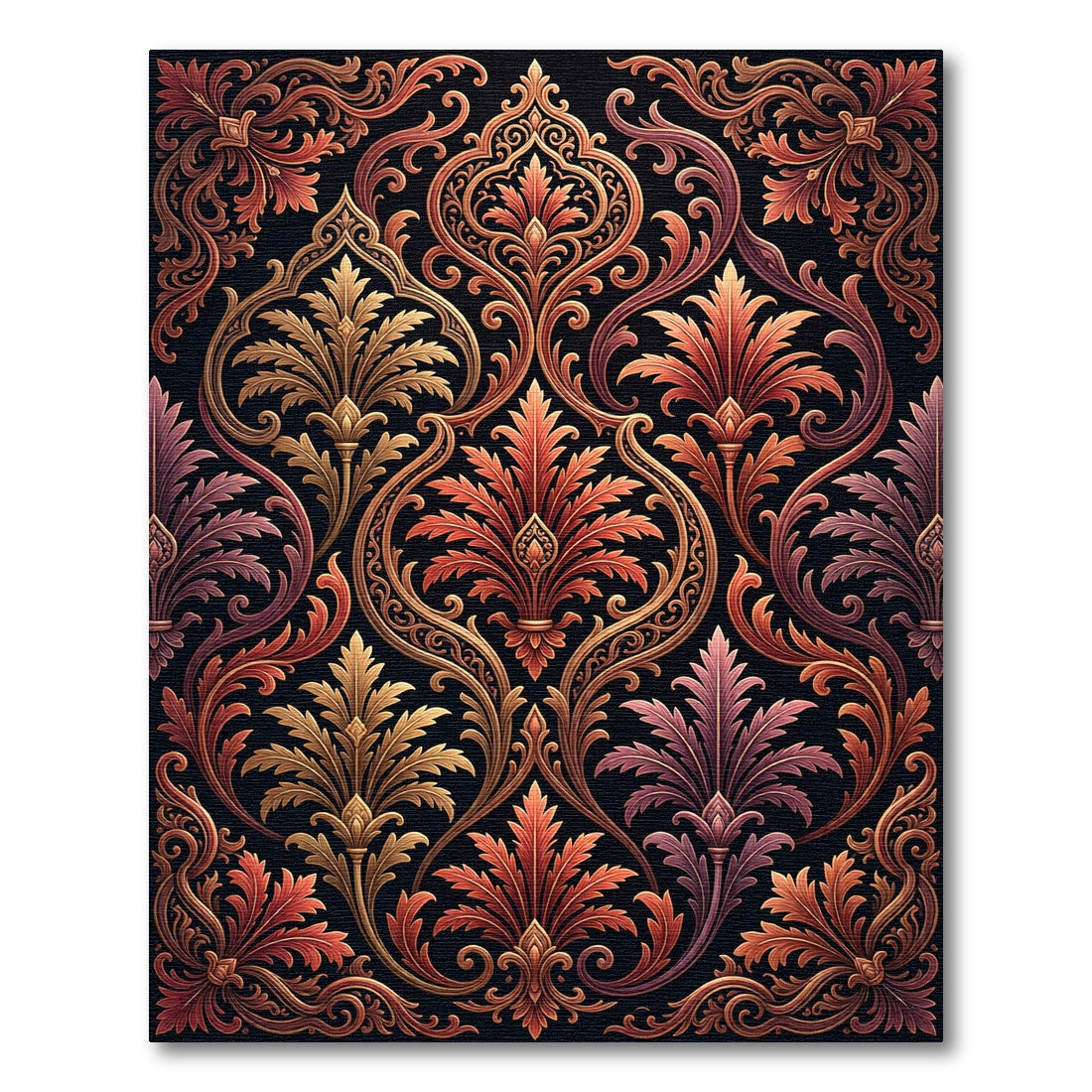 Ornate Crimson Gold Floral Damask Rug