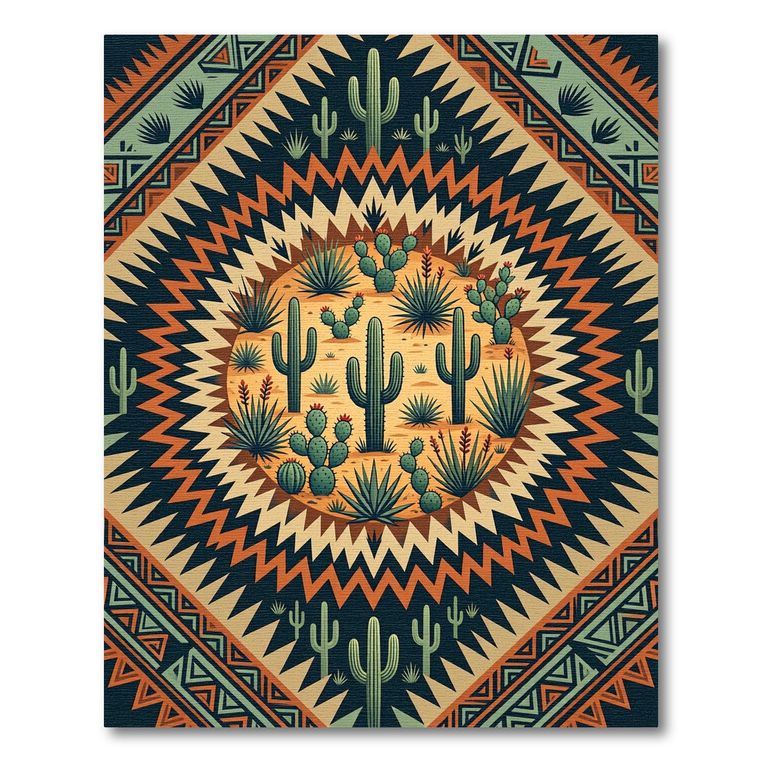 Southwestern Cactus Art Deco Earth Tone Rug