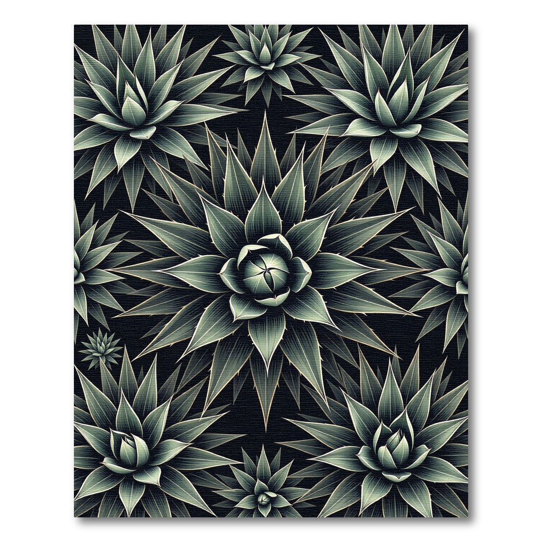 Agave Succulent Green Dark Floral Rug