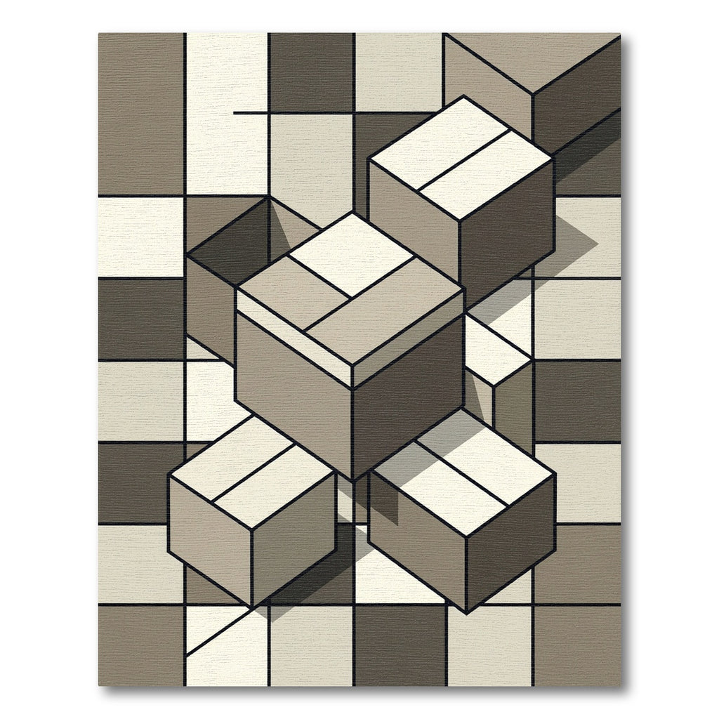 Geometric Cubes In Neutral Tones Rug
