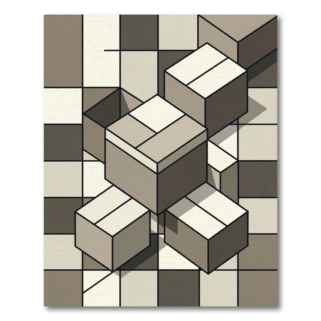 Geometric Cubes In Neutral Tones Rug