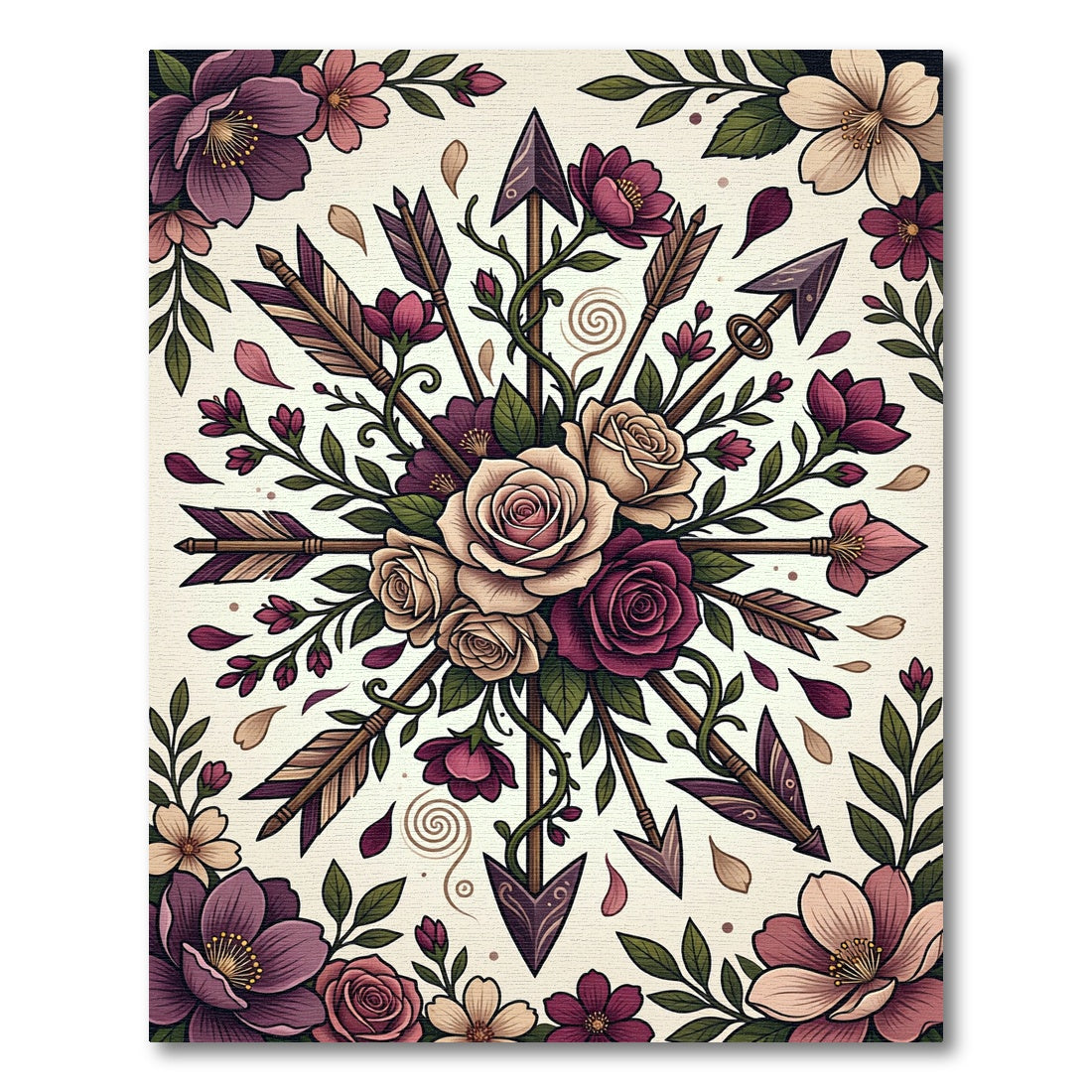 Elegant Floral Arrow Compass Medallion Rug