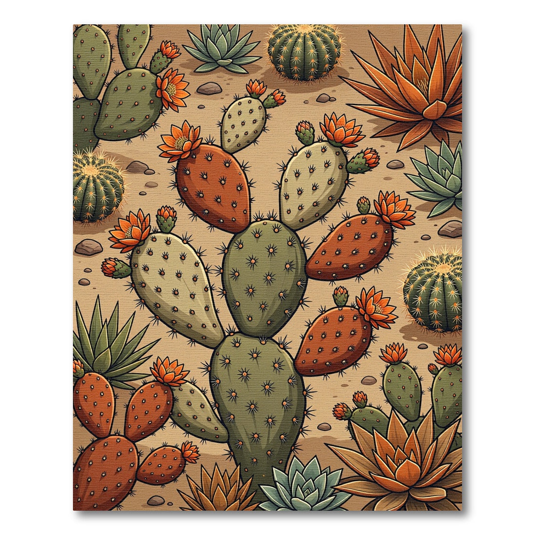 Desert Cactus Orange Bloom Garden Rug