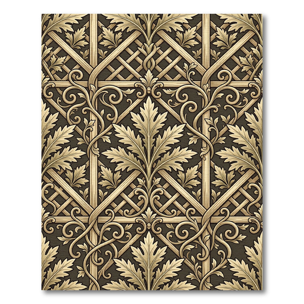 Golden Leaf Lattice Scrollwork Tapestry Rug