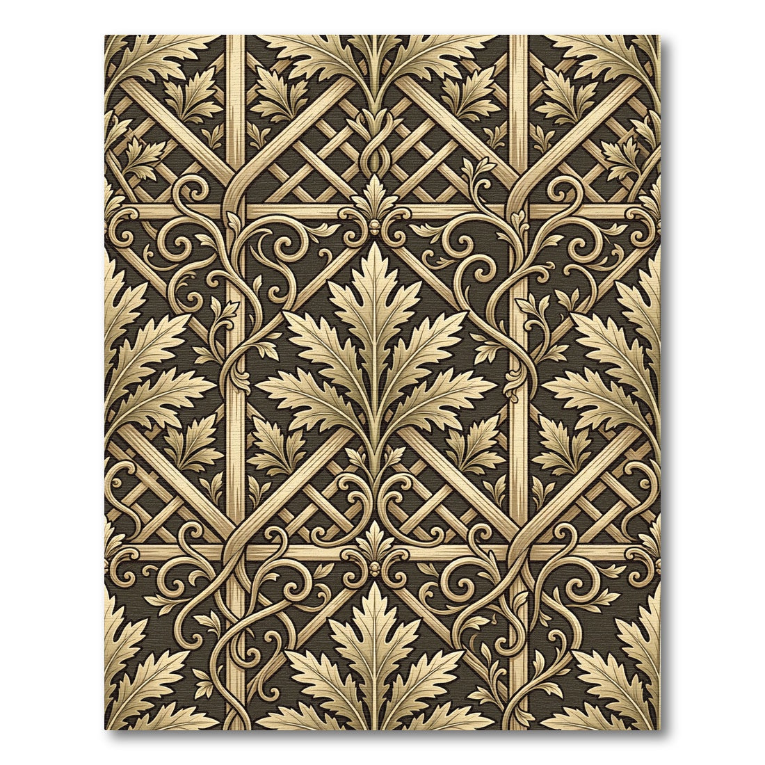 Golden Leaf Lattice Scrollwork Tapestry Rug