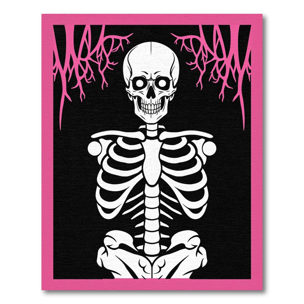 Bold Pink Skeleton Bone Illustration Rug