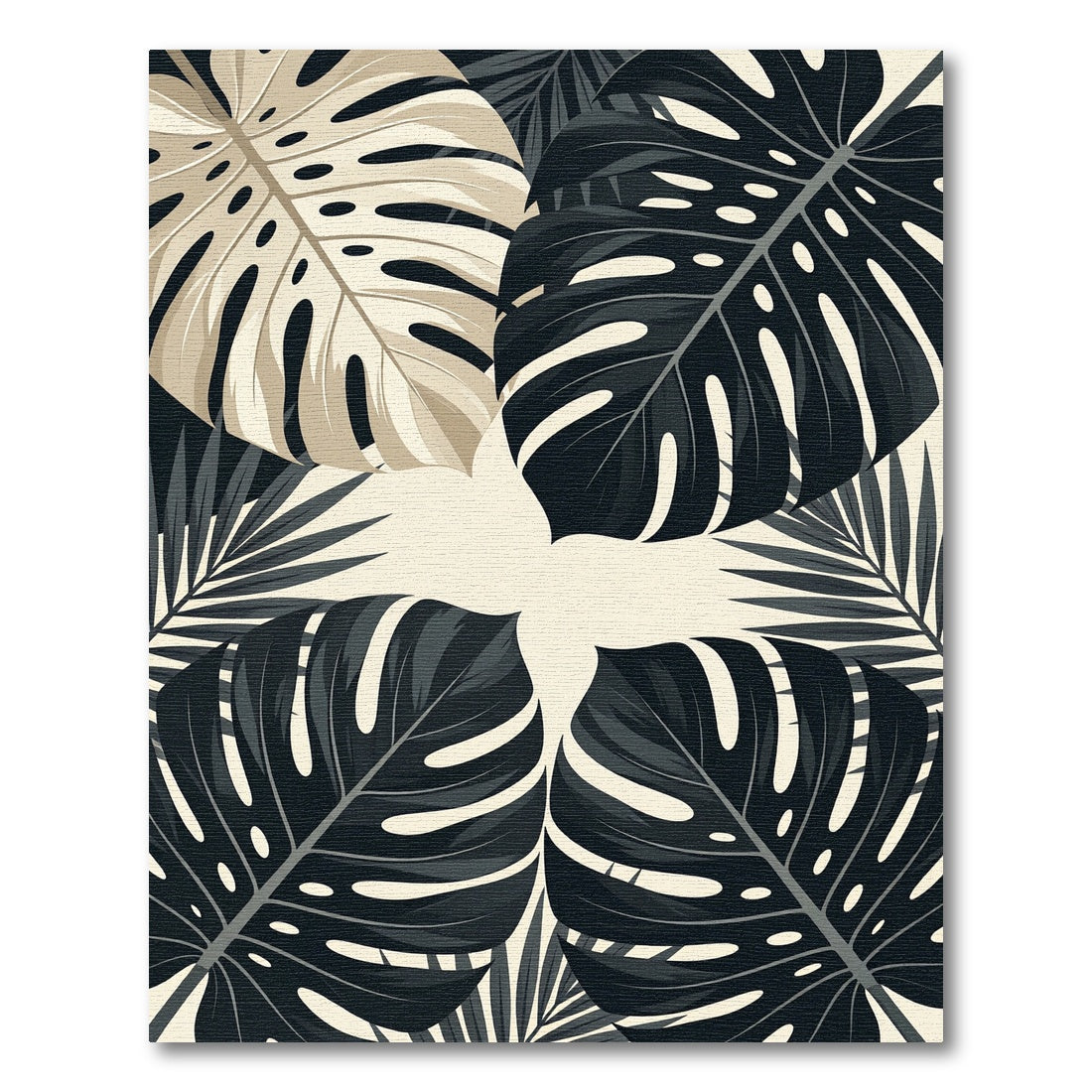 Monochrome Tropical Monstera Leaf Art Rug