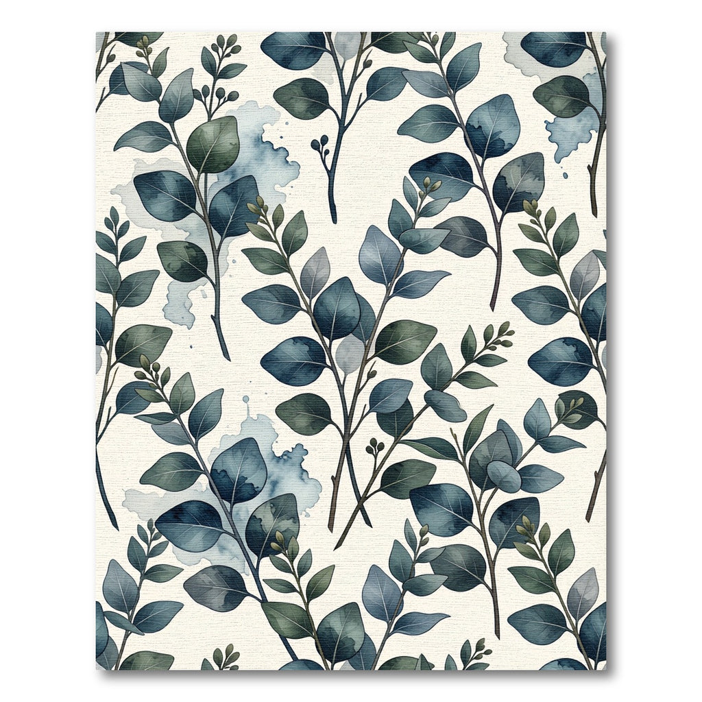 Watercolor Teal Eucalyptus Leaves Botanical Rug