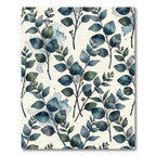 Watercolor Teal Eucalyptus Leaves Botanical Rug