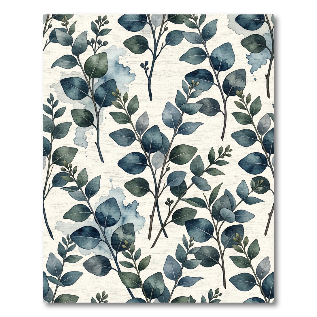 Watercolor Teal Eucalyptus Leaves Botanical Rug