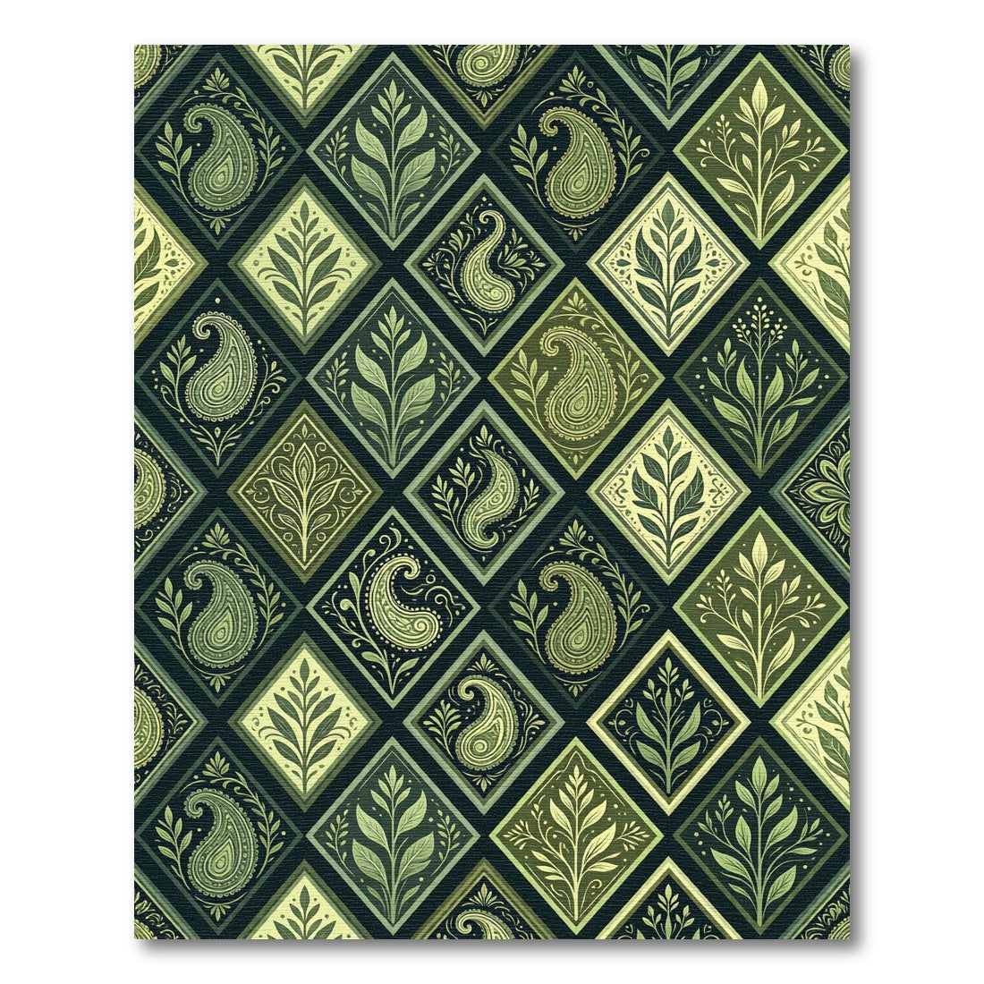 Emerald Rhombus Paisley Floral Rug