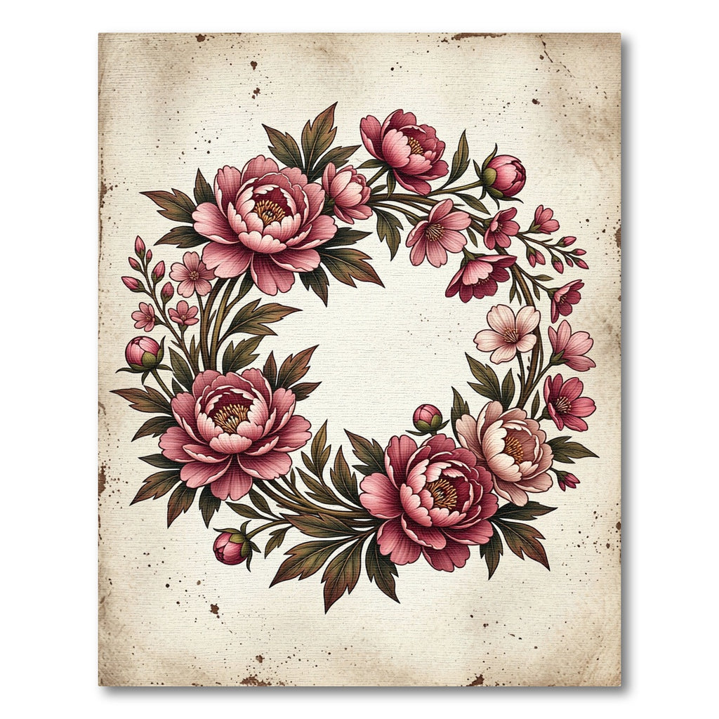 Pink Peony Floral Wreath Rug