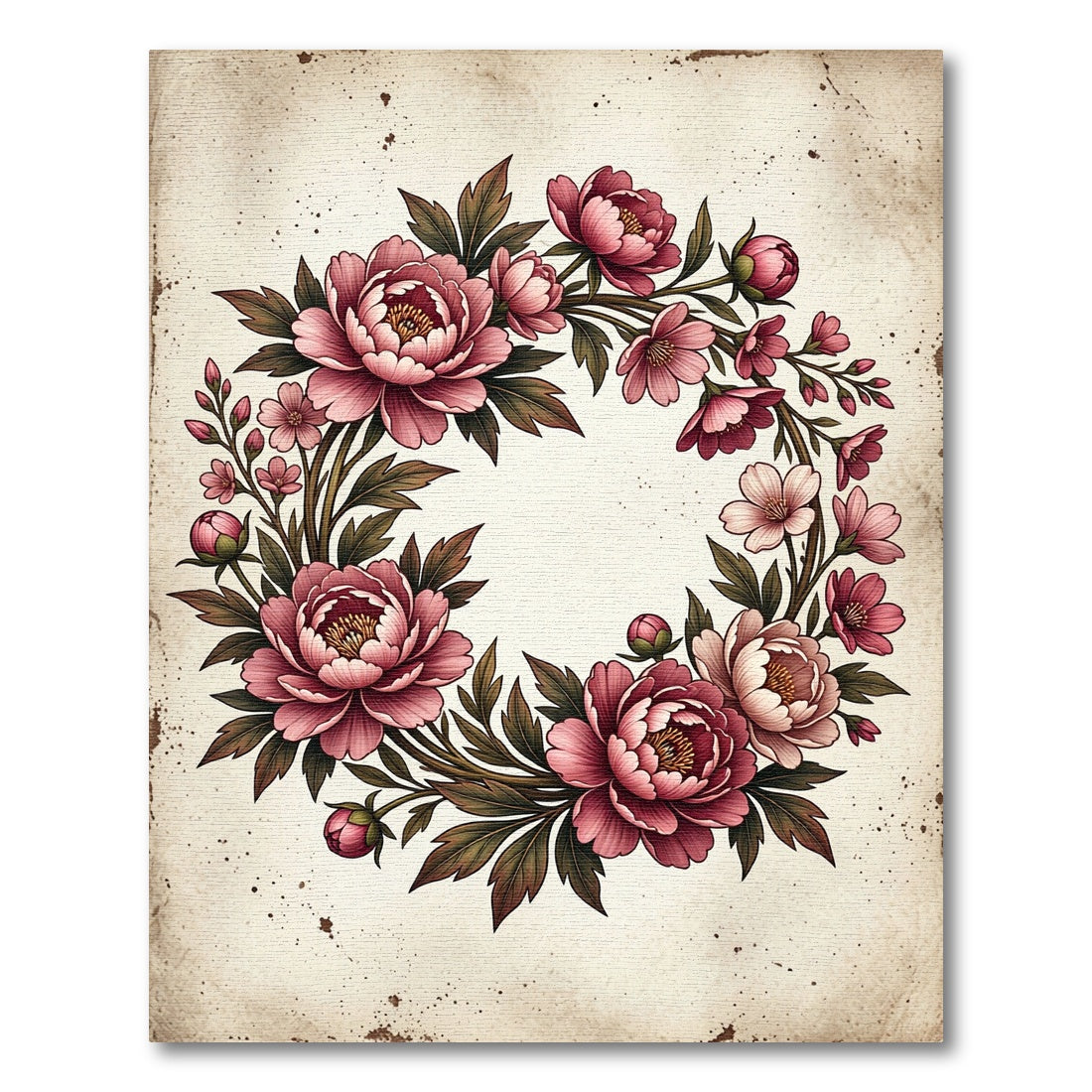 Pink Peony Floral Wreath Rug