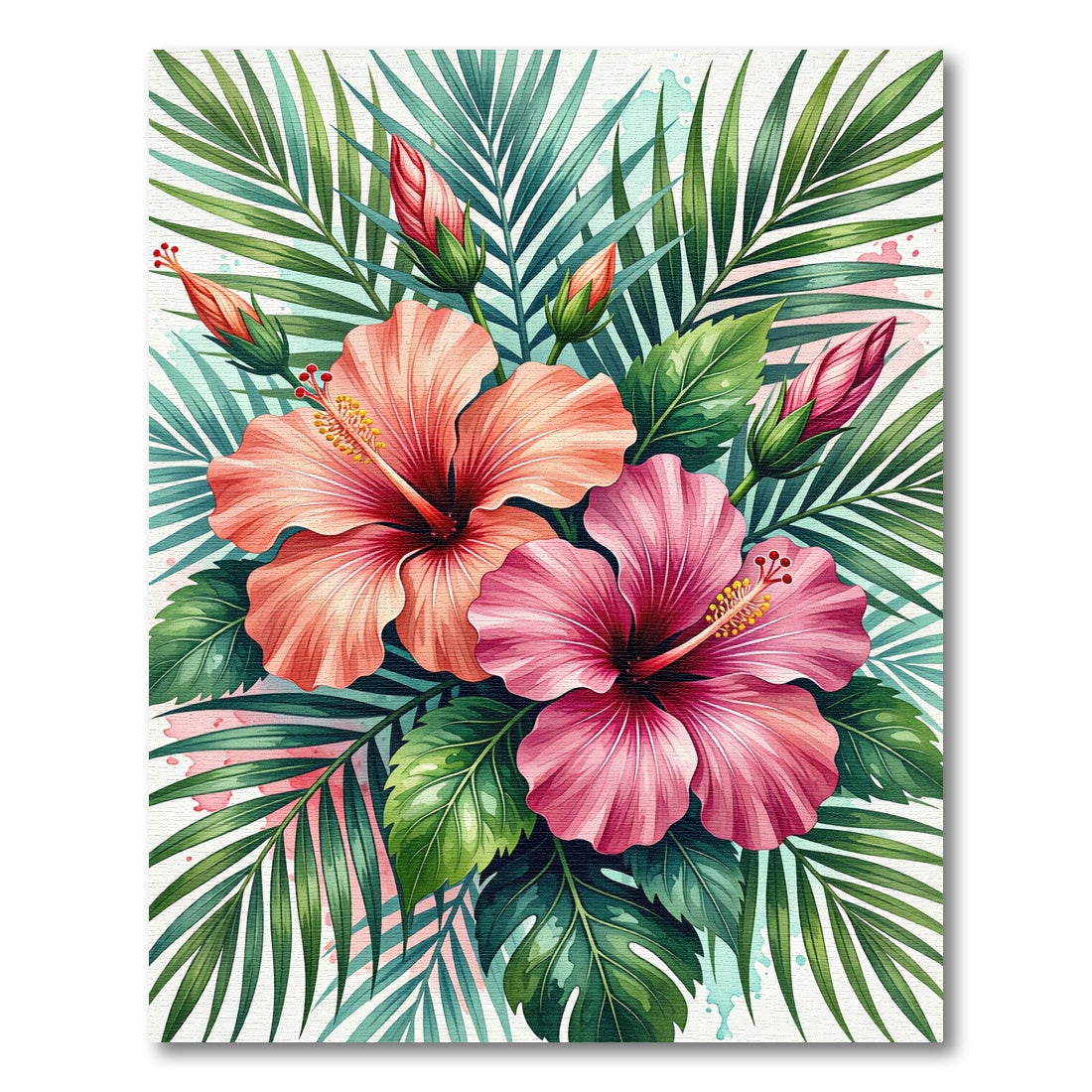 Tropical Pink Hibiscus Floral Art Rug