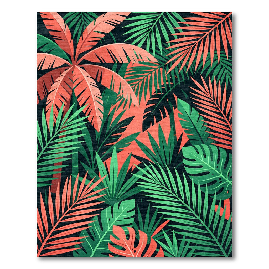 Lush Coral and Verdant Jungle Foliage Rug