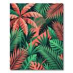 Lush Coral and Verdant Jungle Foliage Rug