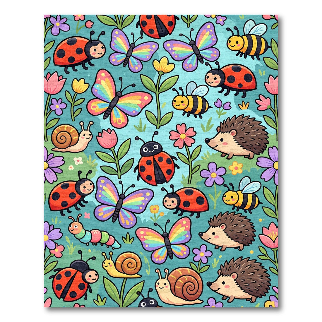Whimsical Colorful Garden Creature Meadow Rug