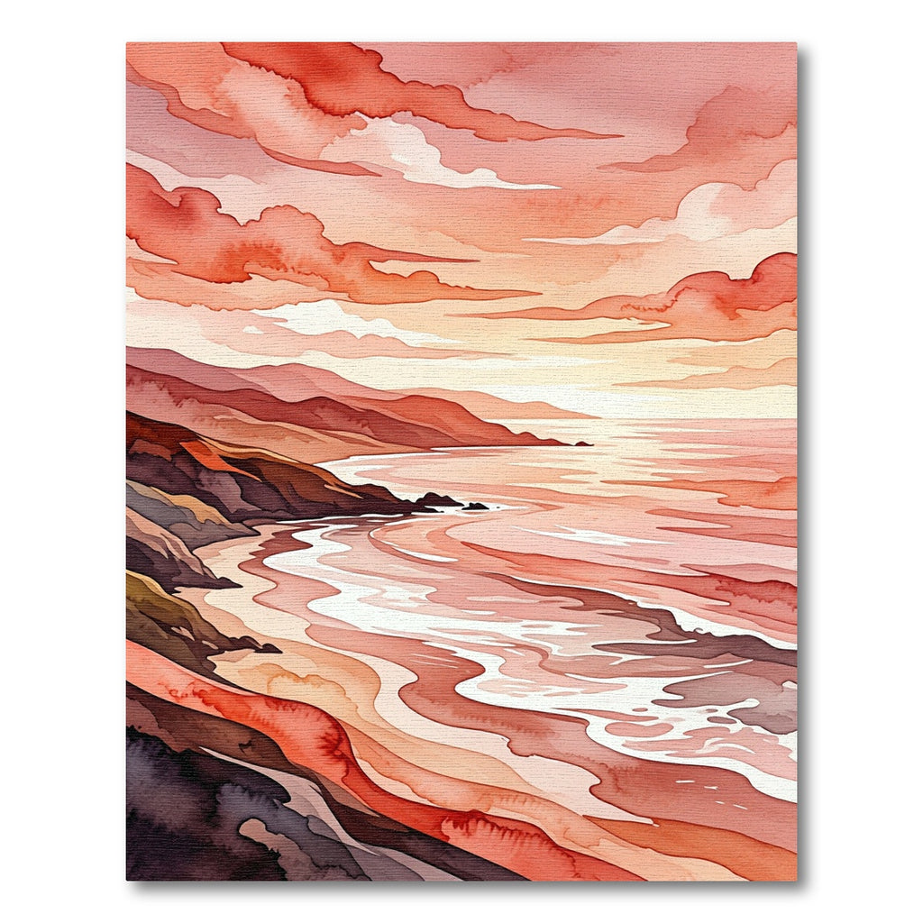 Watercolor Sunset Coastal Landscape Rug
