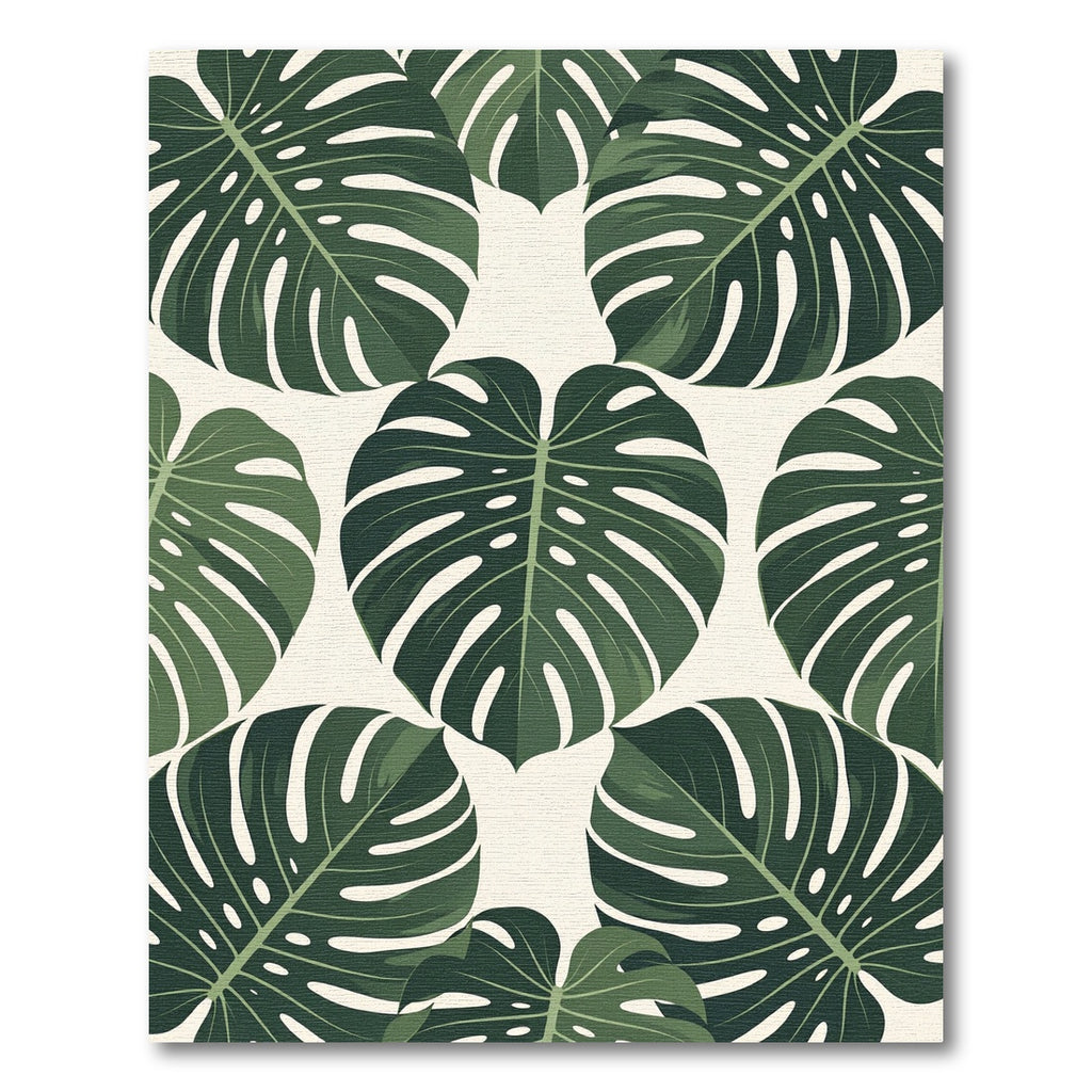 Dark Green Tropical Leaf Pattern Rug